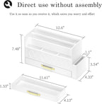 Wisuce Home Wooden Desk Organizer,Desktop Organizer File Sorter for Office Supplies, Mail Organizer with Drawer,Desk Accessories & Workspace Organizers for Women （White）