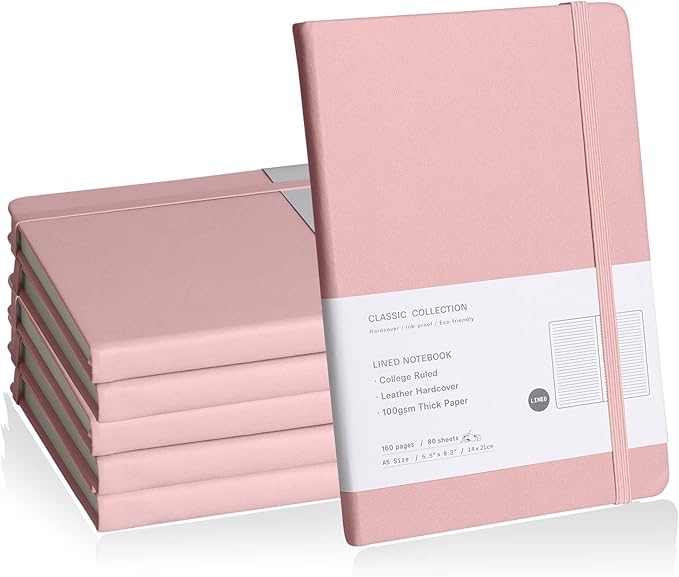 EMOMAS Lined Journal Notebook, 6Pack Hardcover Notebook for Men & Women – Journals for Writing, Work, School, Home & Daily Notes, 160 Pages – Medium A5, 5.7"x8", 100 gsm Thick Paper (pink)