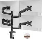 Ergounion Quad Monitor Mount, Holds Screens up to 40 Inches and 25 lbs, Fully Adjustable 4 Monitor Stand with C-Clamp and Grommet Base, Aluminum, Black