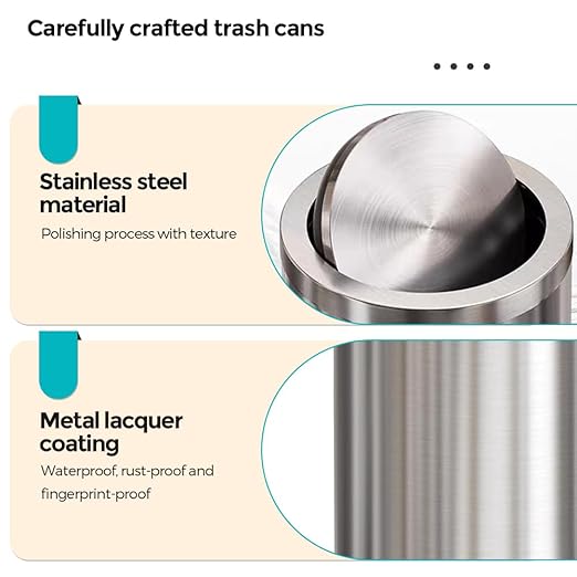 YOJIA 4 Gallon Stainless Steel Waste Bin,Small Metal Garbage can with Shake Lid,Paper Backet with Flipping Lid, Large Capacity Trash Can, for Kitchen,Bathroom,Living Room,Office,Hotle (Silver)