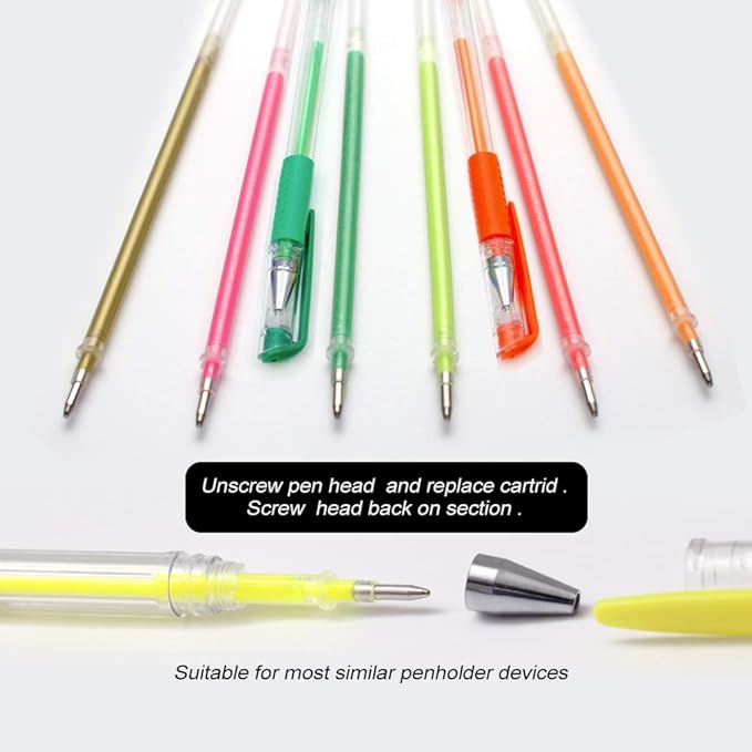 ZSCM 200 Colors Gel Pen Ink Refills, Glitter Neon Gel Ink Pens Refills Replace Cartridges for Adult Coloring Books Journaling Women Gifts, No Repeats