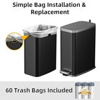 KdbK Stainless Steel Bathroom Trash Can with Lid Soft Close,1.6 Gallon Slim Garbage can,Small Metal Step Wastebasket for Office, Bedroom, Toilet, Black