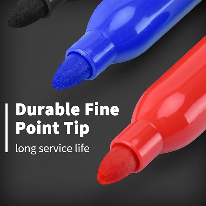 craftinova Fine Point Assorted Colors Permanent Markers Set, Works on Paper, Plastic, Metal, etc., for Adults, Artist, Teacher, Kids, Black, Blue, Red, 15 Count