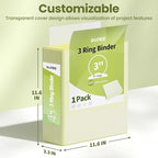 SUNEE 3 Ring Binder 3 Inch 1 Pack, Clear View Binder Three Ring PVC-Free (Fit 8.5x11 Inches) for School or Office Supplies, Light Yellow