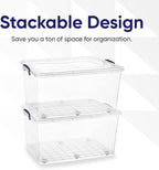 Superio Clear Storage Boxes with Wheels (2 Pack), 85 Qt Heavy Duty Containers with Lids, Stackable Rolling Bins for Home, Garage, Closet Organization- Linen, Tools, Clothing, Supplies