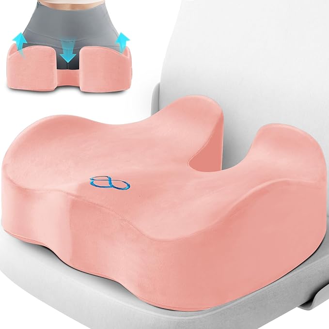 CushyOasis Seat Cushion, Chair Cushions, Office Chair Cushions, Anti-Slip Bottom & Removable Cover Tailbone Pain Relief Cushion, Memory Foam Seat Cushion, 5.28 in Thick (Pink)