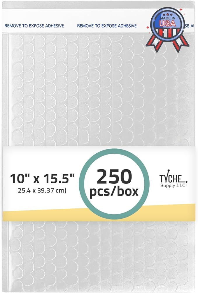 TYCHE Clear Bubble Bags 10 x 15.5 in / 25.4 cm x 39.37 cm Self-Sealing Bubble Mailers for Shipping Bubble Wrap Pouches Padded Mailing Envelopes 250 Pack MADE IN USA (10" x 15.5", 250.0, Count)