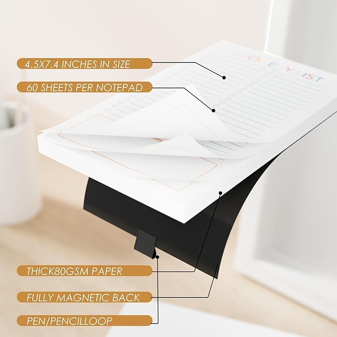 SooHeeRange 3 Pack Magnetic Grocery List Pad with Full Back Magnet & Pen Holder, Totally 180 Sheets for Fridge, To-Do List and Memo Notepad (4.5x7.5 Inch, Blank)