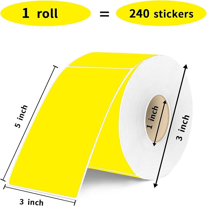 3×5 Inch Yellow Removable Thermal Labels,Waterproof Thermal Label,240 Sheets per Roll with Perforated Lines