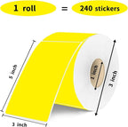 3×5 Inch Yellow Removable Thermal Labels,Waterproof Thermal Label,240 Sheets per Roll with Perforated Lines