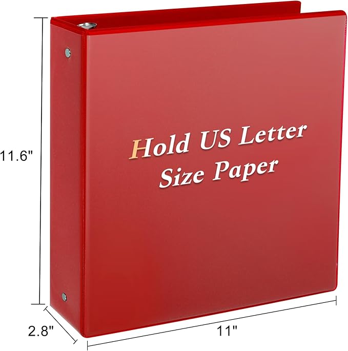 CIXILDTS 2-inch Round Ring Binder, Durable 2" 3 Ring Binder Fit Letter Size Paper, Red, 6-Pack