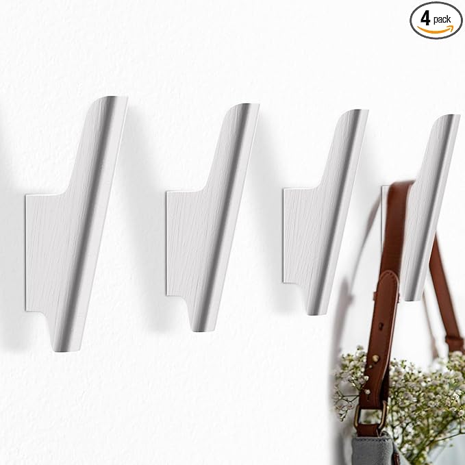 FCOWK Wood Wall Hooks 4 Pack Coat Hooks Wall Mount White Wooden Hooks for Hanging Hat, Bag, Backpack, Rustic Coat Hooks for Wall, Wood Towel Hooks for Bathrooms and Entryway Hooks (White)