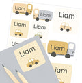 Large Name Labels for Kids (33) - Custom Stickers for Daycare and School Supplies - Durable, Waterproof Stickers for Water Bottles, Lunch Boxes, and More with Unique Designs - Toy Cars