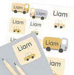 Large Name Labels for Kids (33) - Custom Stickers for Daycare and School Supplies - Durable, Waterproof Stickers for Water Bottles, Lunch Boxes, and More with Unique Designs - Toy Cars