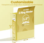 SUNEE 3 Ring Binder 1.5 Inch 1 Pack, Clear View Binder Three Ring PVC-Free (Fit 8.5x11 Inches) for School or Office Supplies, Yellow