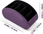 Remote Control Holders Organizer Box with 5 Compartment PU Leather Multi-functional Office Desk Storage Caddy Store Tv Remote for Media Player,Brush,Pencil,Glassees&Office Supplies (Dark Purple)
