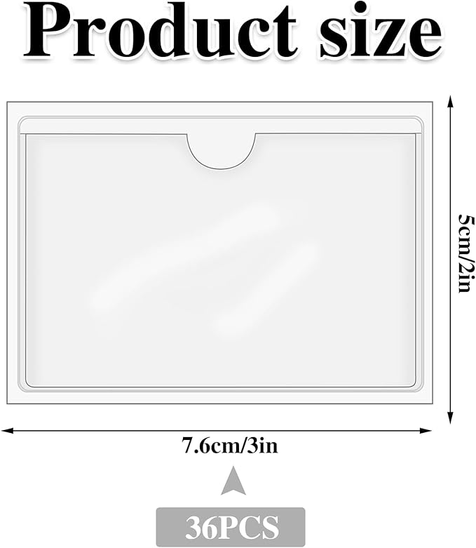 36 Pack 2" x 3" Index Card Holder Adhesive Plastic Label Holders Clear Tote Bag Labels Stickers for Organizing Storage Bins Library Card Shelves