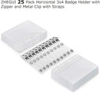 ZHEGUI Clear Plastic Horizontal Name Tag Holders and Metal Badge Clips with Vinyl Straps Waterproof PVC ID Card Badge Holder 3x4 Inch(25 Pack, Horizontal Large 3x4)