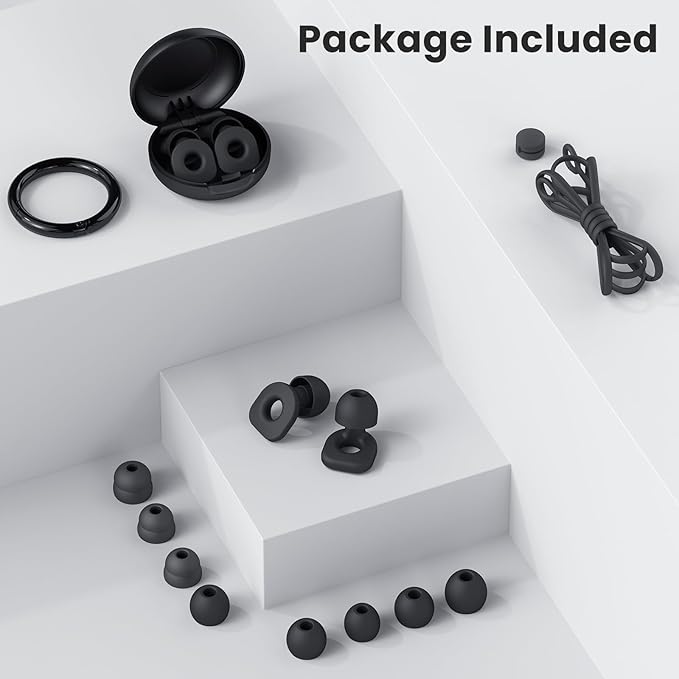 LOETRUY 2 Pairs of Ear Plugs for Sleeping,Reusable Hearing Protection Earplugs with 8 Pairs Ear Tips & One Connector Cord,Soft Ear Plugs for Noise Reduction,Concert,Musician & Work - 25dB-30dB