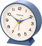 Tinload 4.5" Battery Operated Retro Analog Alarm Clock, Small Silent Bedside Desk Clock,Lighted on Demand, Battery Operated, Snooze, for Living Room, Bedroom, Bedside, Desk(Blue)