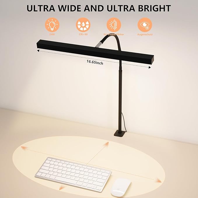 FAPEMIH LED Desk Lamp for Office Home, Adjustable Flexible Eye-Caring Desk Light with,5 Modes 10 Brightness Adjustment, USB Adapter Desk Lamp with Clamp-T-B