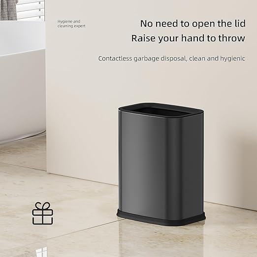 KHMMGK 2.6 Gal Black Bathroom Trash Can,Metal Waste Baskets with Removable Inner Bucket,Small Office Garbage Can