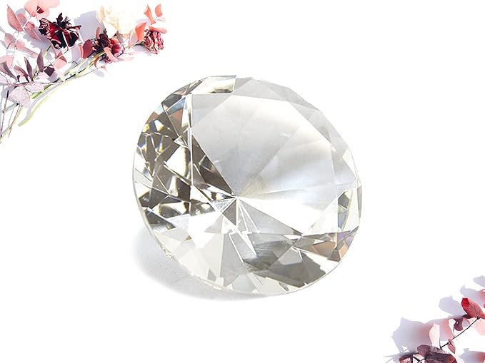click2go 2” / 60 mm Diamond Shaped Glass Crystal Paperweight – Home Office Decor & Valentine's Day Gift Wedding Favors Centerpieces Decoration with Gift Box (Clear)