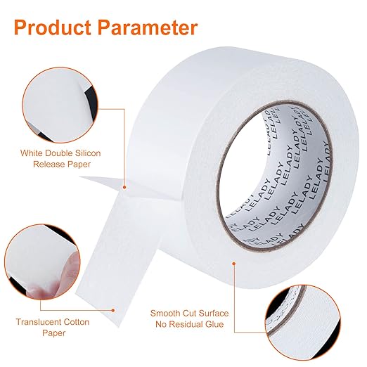 LELADY Double Sided Tape 2 Inch x 40 Yards- 1 Roll Double-Sided Adhesive Sticky Tape, High Adhesive Double-Sided Tape, for Arts, Crafts, Office School Stationery Supplies