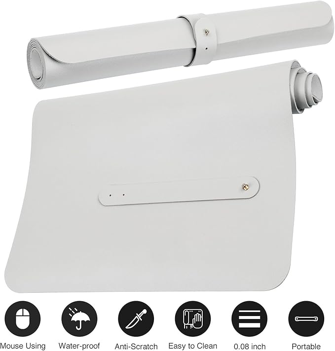 Boutilon Leather Desk Pad Protector,Non-Slip Mouse Pad,Laptop Desk Pad,Office Mouse Mat,Waterproof Leather Desk Blotter,Desk Writing Pad for Office and Home (XXXL-White,47"x 24")