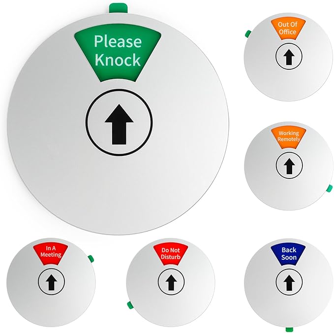 6-Sided Office Door Sign with Magnetic & Adhesive Backing - Rotating Privacy Indicator for Meeting, Do Not Disturb, Remote Work, Please Knock, Out of Office, Back Soon - 6 inch Silver ABS Door Hanger (Silver, 6-Mode)