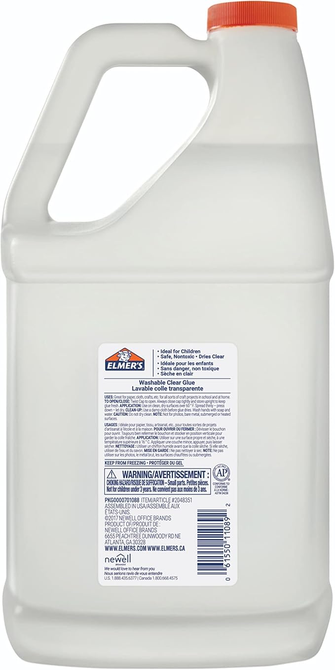 Elmer's Clear Liquid School Glue, 1 Gallon, Washable, #1 Teacher Brand - Arts & Crafts, Teacher Supplies, Great for Making Slime