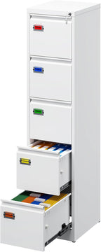 PEUKC 5-Drawer File Cabinet, 16.3" Deep Vertical Metal Filing Cabinet with Lock for Home Office, Anti-Tip 5 Storage Drawers for Letter/Legal/A4/F4 Size (Assemble Required, White)