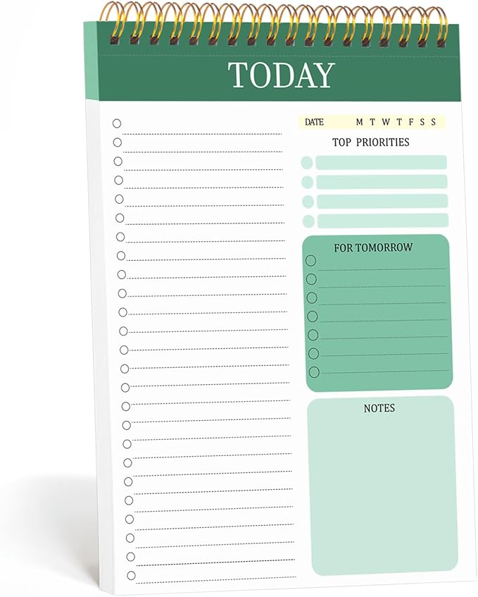 to Do List Notepad with 60 Tear Off Sheets, 6.7 x 9.8" to Do List Notebook for Work Perforated Daily Planner with Task Checklist for Home School Office Personal Organizers, Green