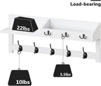 AMBIRD Wall Hooks with Shelf, 26.57 Inch Entryway Wood Coat Hooks for Wall, Coat Rack Wall Mount with 5 Dual Hooks 3 Key Hooks Mail Organizer and Key Rack Holder (White)
