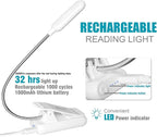VAVOFO Book Light, Rechargeable Clip On Reading Light 7 LEDs with 9 Brightness Levels for Bed and Desk Studying (White 2-Pack)