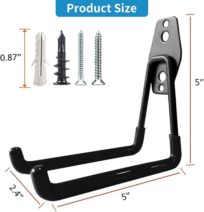 GeeWatom Garage Storage Utility Hooks，Garage Garden Tool Organizer，Steel Wall Mount Hooks, Large Garden U Hooks （2 Pack）