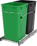 Rev-A-Shelf Pullout Trash Can for Kitchen Cabinets 27 Qt Garbage Recycling Bin with Full Extension Slide, Green/Black, RV-15KD-1918C-S
