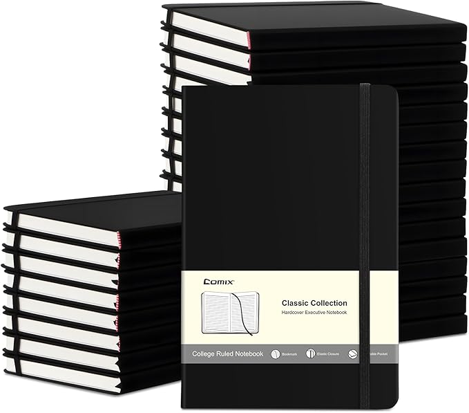 COMIX 24 Pack Lined Journal Notebooks for Work, 240 Pages, Medium 5.5" x 8.3", A5 Hardcover Journaling Notebooks for Business School Office, Notebooks for Notes-Taking Writing