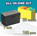 H4D 3x5 Index Card Holder with 100 Heavyweight Ruled Index Cards and 25 Plastic Dividers, Black