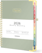 Forvencer 2026 Planner, Hardcover Calendar Planner Weekly and Monthly, Jan 2026 - Dec 2026, 6" x 8", Spiral Agenda Book with Tabs, Exquisite Daily Journal Organizer for Home School, Olive Green