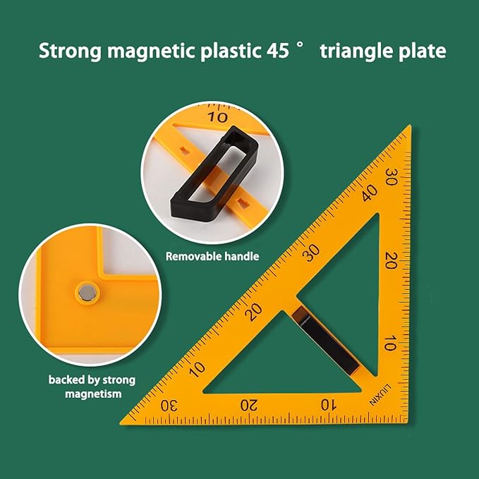 Magnetic Geometry Tool, Protractor, Triangle Rulers Easy Attachment Blackboard Measurement Kit, Teacher Board Protractor Multi-Purpose Kit Large Teaching Aids (Three-Piece Set)