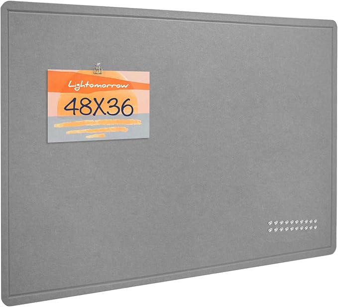 Lightomorrow Large Bulletin Board - 48 x 36 Inches, Decorative Felt Pin Board for Wall - 4' x 3' Foldable Photo Display Board with Self-Adhesive Tape, Includes 20 Push Pins - Gray