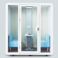 Mobile Office Pod Booth, Sound Pod, Large Space SoundProof Pod 2-4 People, Sound Booth Mobile Roller, LED Lighting, Centrifugal Fans and AC USB Ports - for 2-4 Persons White