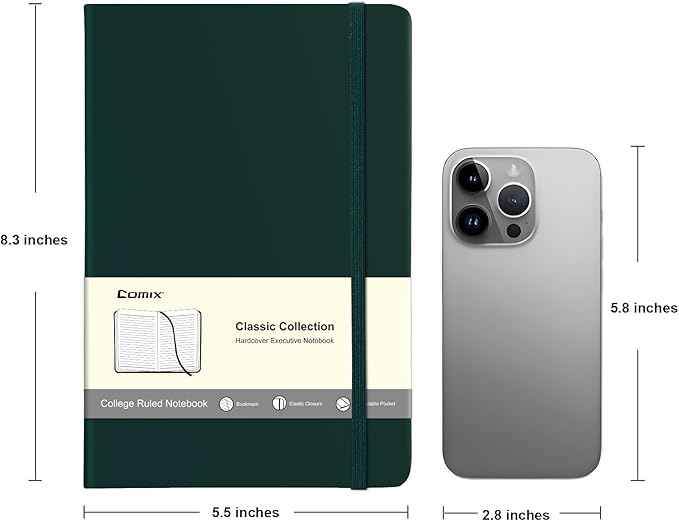COMIX 12 Pack Lined Journal Notebooks for Women & Men, 240 Pages, Medium 5.5" x 8.3", Hardcover, Journaling Notebook for Work & Note Taking, Fits for School Home Business, Journals for Women, Men