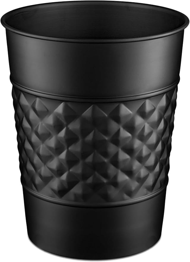 Monarch Abode Metal Bathroom Trash Can – Waste Basket for Bedroom, Office Desk, & Dorm, Handcrafted Geo Embossed, Durable Decorative Black Small Trash Can Bathroom Garbage Bin Wastebasket
