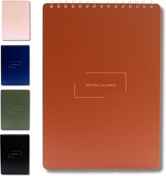 Merely Home | Meeting Notebook for Work | 8.25" x 11.75" | Project Planner | Simple Design | Multiple Layouts | Office and Business Planner (Rust, Meeting Planner - Portrait)