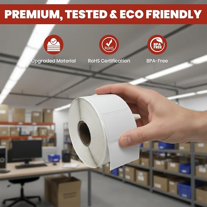 1 1/2" × 1" Direct Thermal Printer Labels, 10 Rolls, 13,000 Matte White Thermal Barcode Labels with Strong Adhesive, Compatible with Zebra & Eltron Printers (No Ink or Toner Needed)