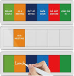 Office Door Signs with 6 Printed Status Options – Do Not Disturb, Out of Office, In a Meeting, Please Knock, Back Soon, Come on in – Includes Custom Personalized Blank Sticker for Privacy Workspace or Studio Available and Away