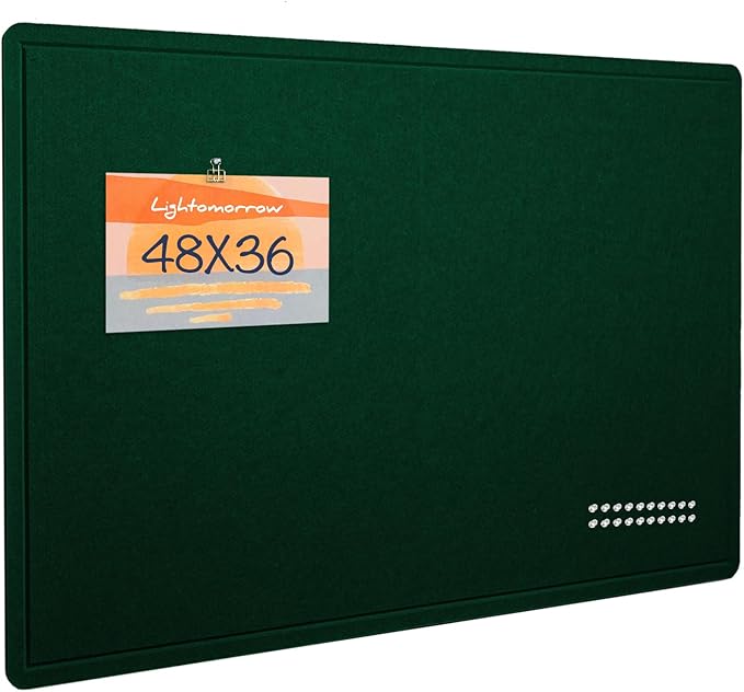 Lightomorrow Large Bulletin Board - 48 x 36 Inches, Decorative Felt Pin Board for Wall - 4' x 3' Foldable Photo Display Board with Self-Adhesive Tape, Includes 20 Push Pins - Dark Green
