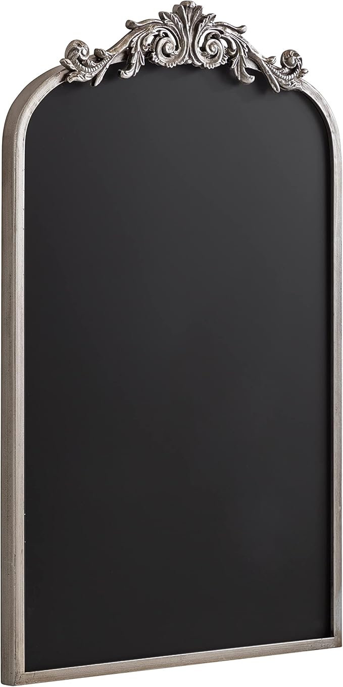 Kate and Laurel Arendahl Arch Chalkboard; Silver; 19 x 31; Framed Arched Ornate Vintage Magnetic Chalkboard for Unique Display; Decoration; and Organization